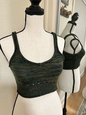 Urban Outfitters Knit Cropped Tank Top in Olive Green Size XS